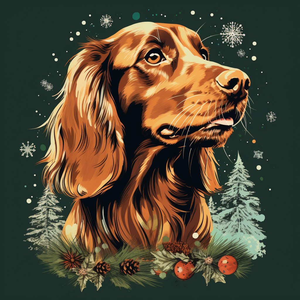 Playful Irish Setter in Christmas Theme