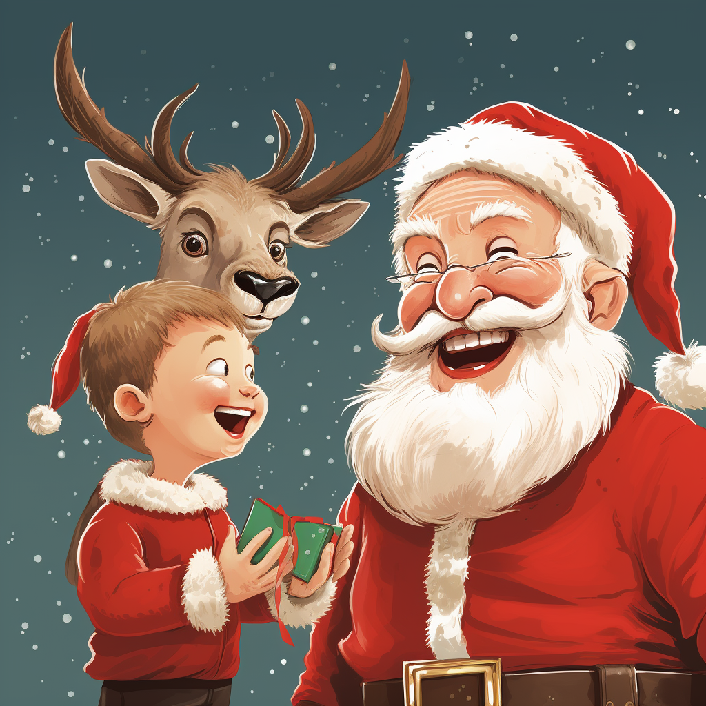 Santa Claus and Reindeer Laughing in Tears