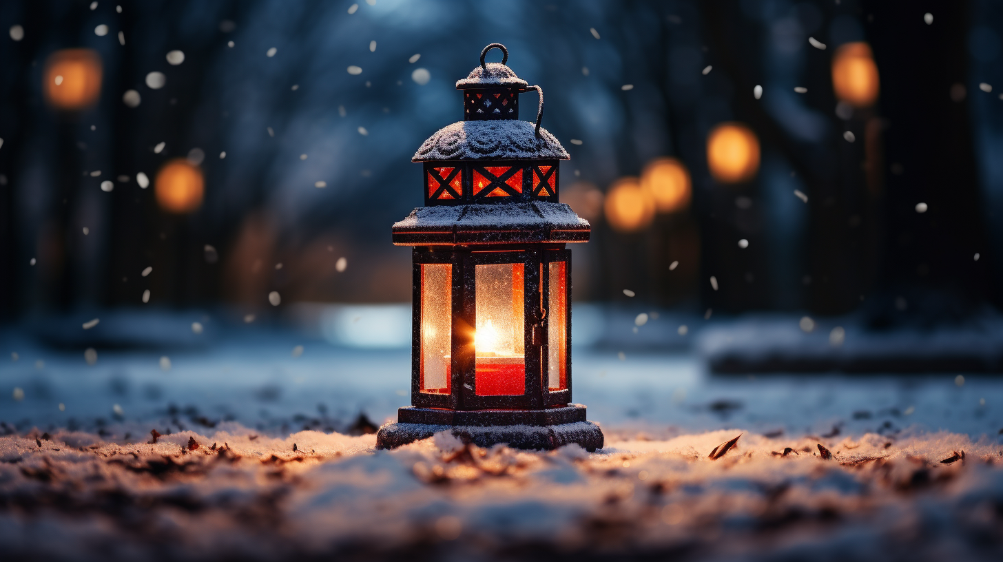 Beautiful Christmas lantern covered in snow