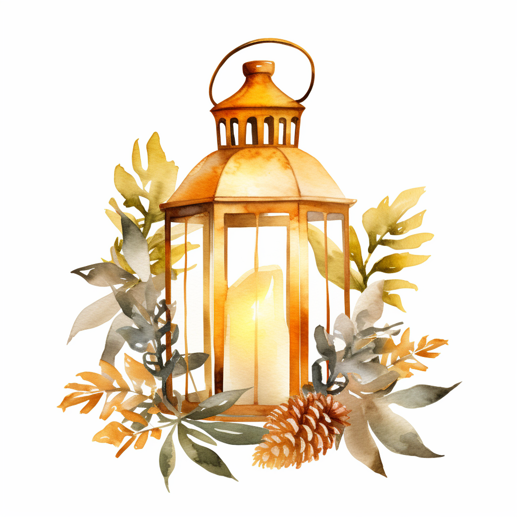Watercolor Christmas Lantern in White and Gold