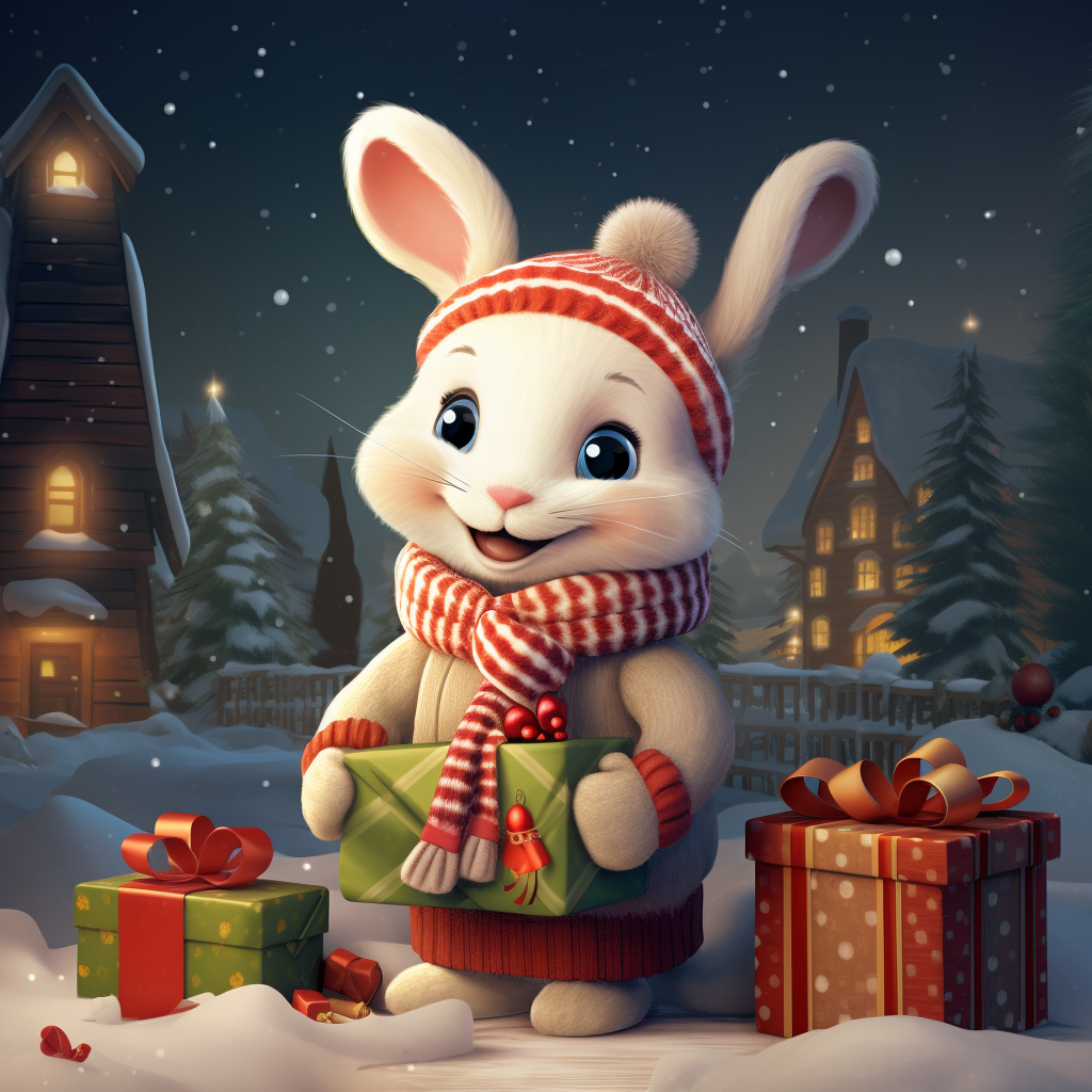 Cute rabbit surrounded by holiday decorations