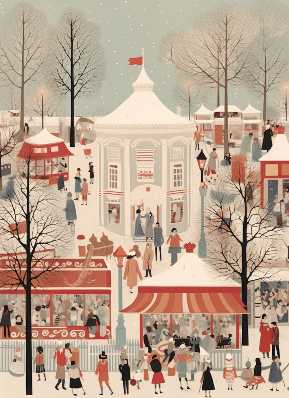 Vibrant Christmas market scene with Harriet Lee