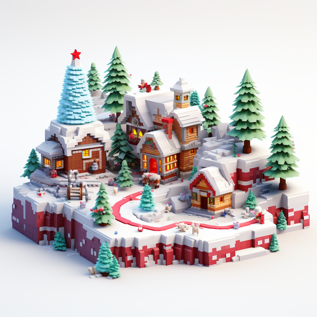 Christmas Minecraft Scene on White Background