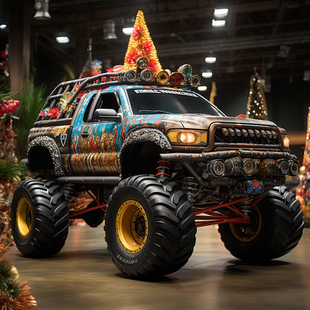 Festive monster trucks at Christmas rally