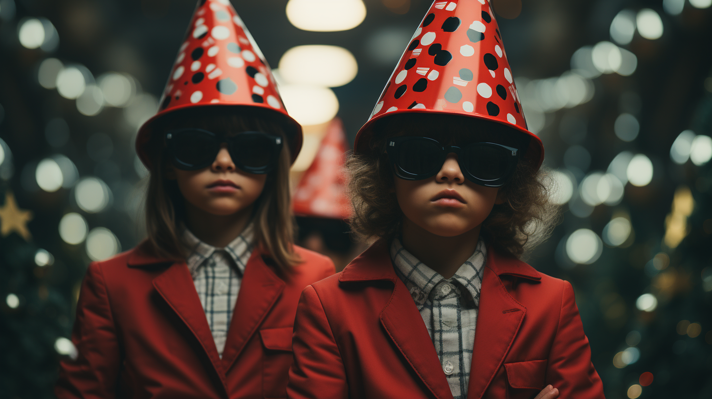 Children celebrating Christmas with Santa hats ?