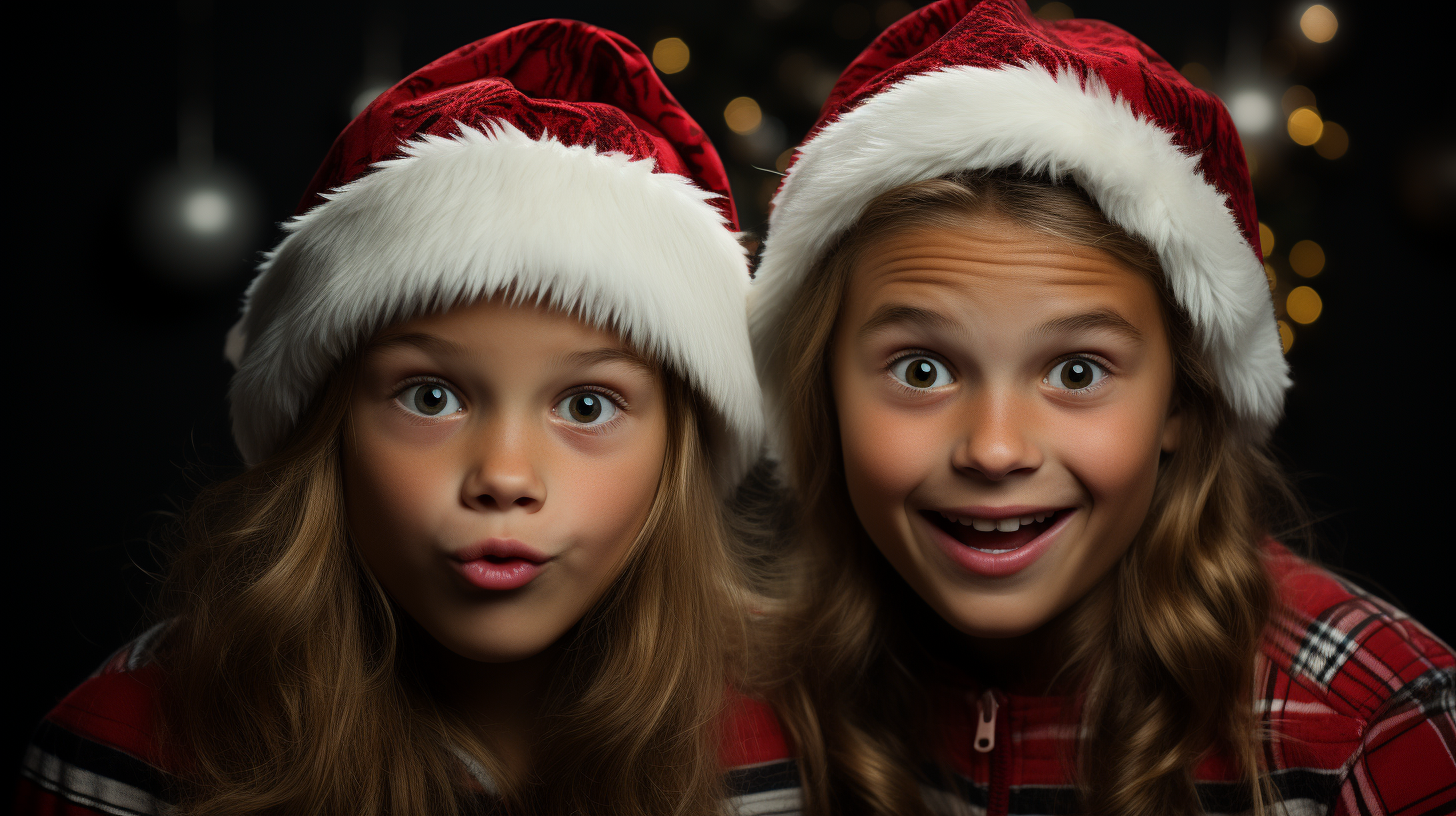 Children in Santa Hats Celebrating Christmas