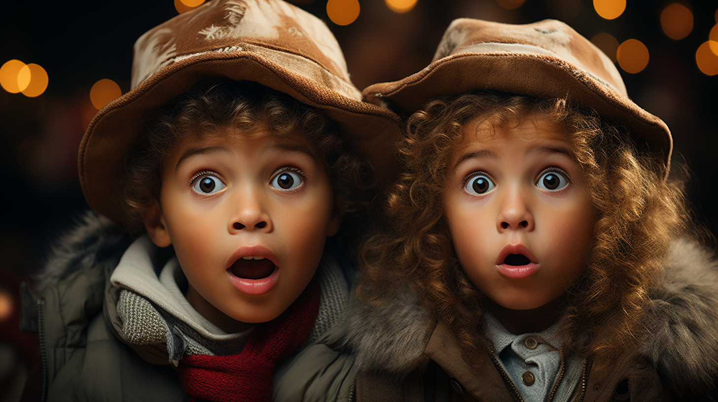 Eccentric children celebrating Christmas morning