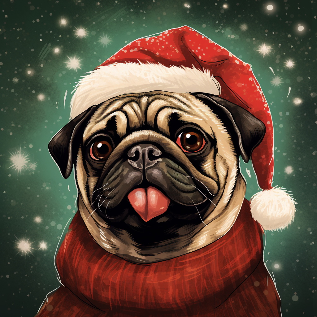 Cute Christmas Pug in Graphic Novel Art