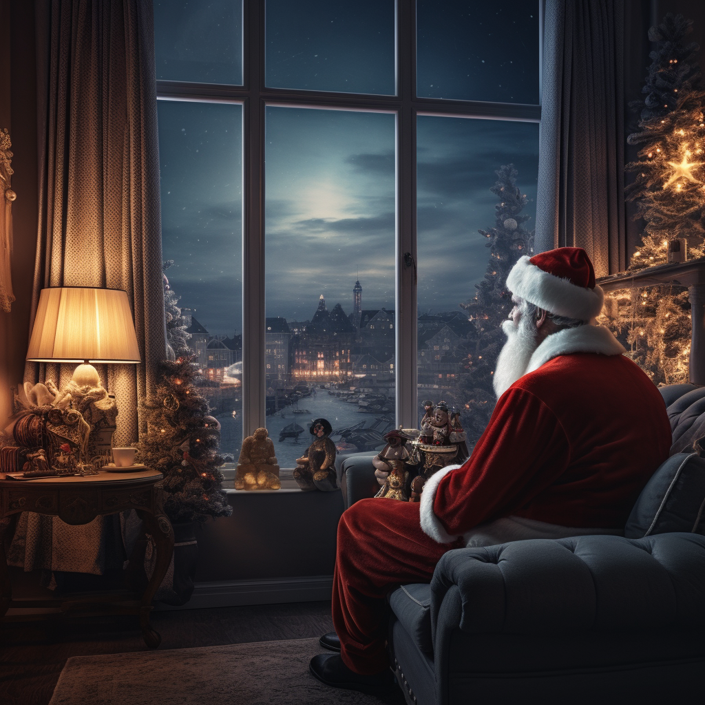 Santa enjoying Christmas view through window