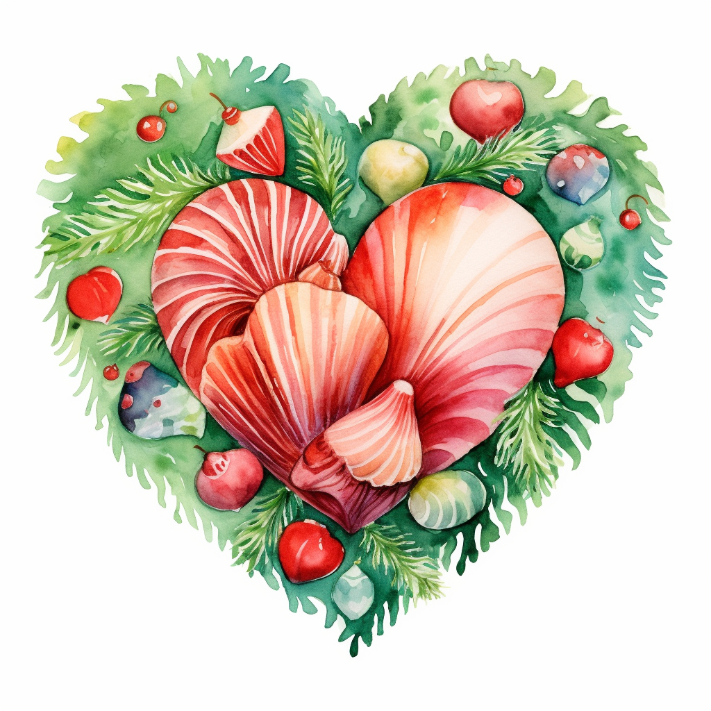 Beautiful Christmas Seashell Heart Illustration