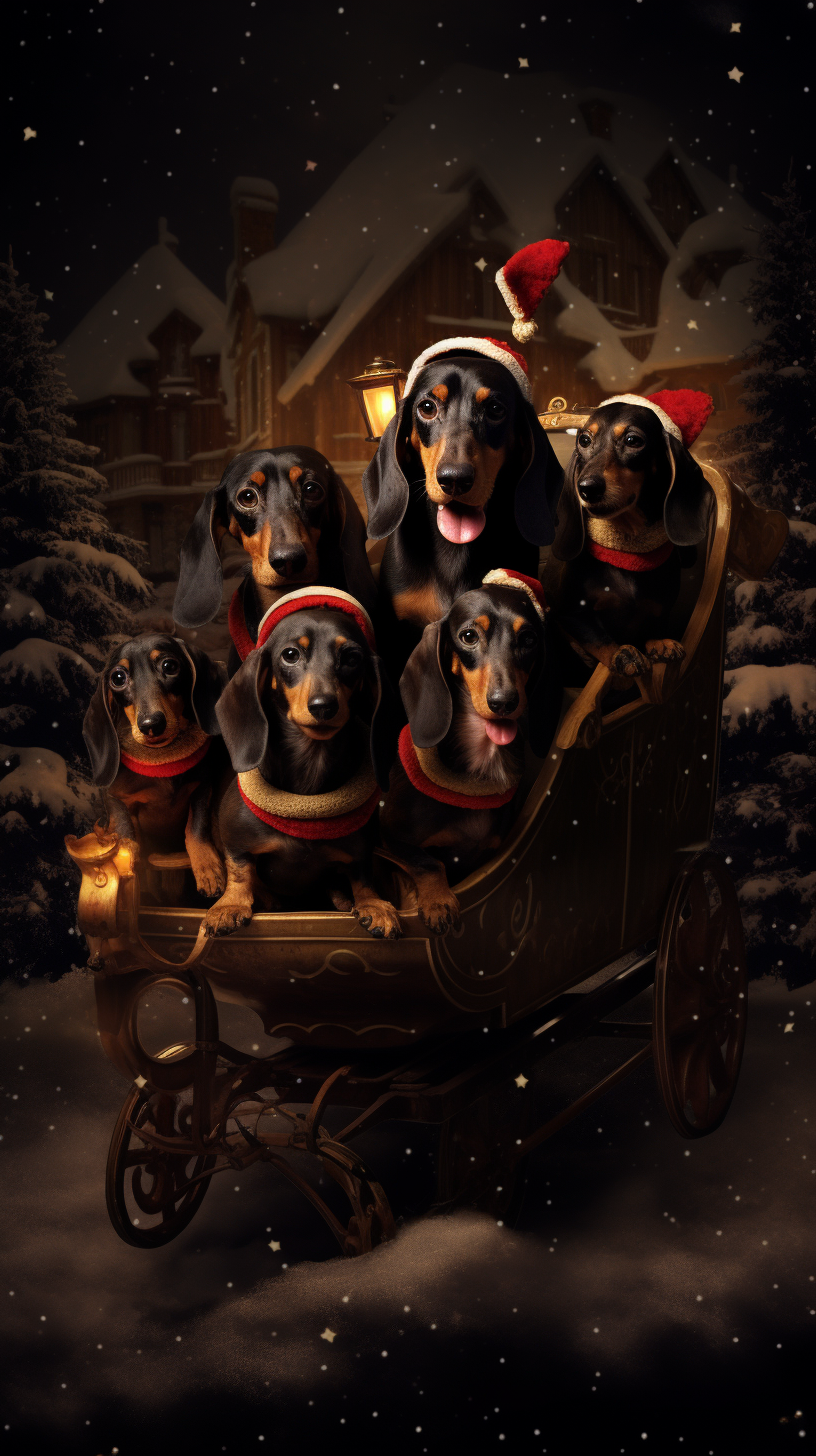 Christmas sleigh pulled by dachshunds