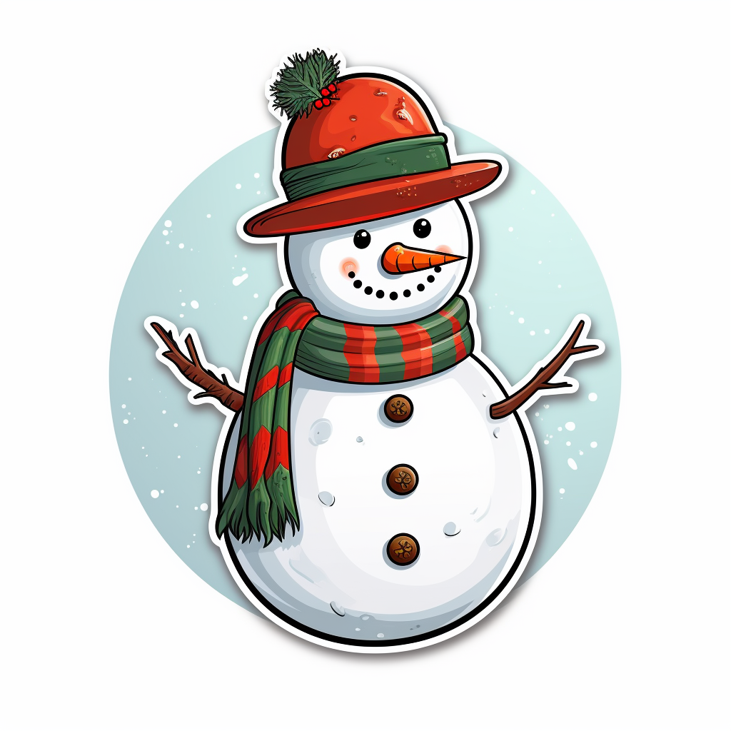 Christmas snowman sticker on white background