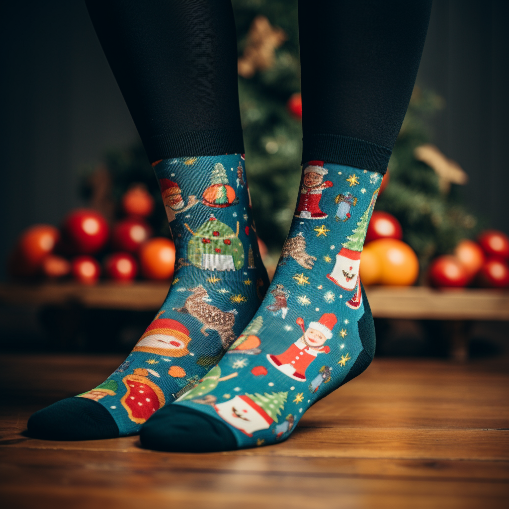 Colorful Christmas socks with festive designs