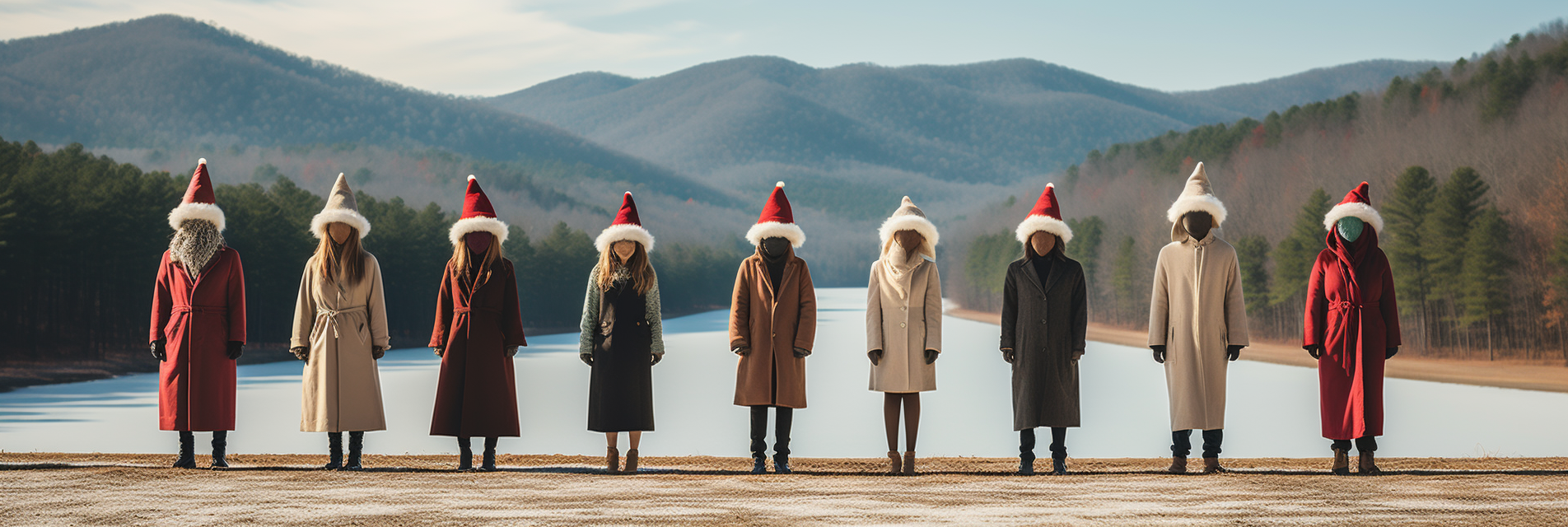 Eccentric Christmas characters buying tree at NC farm