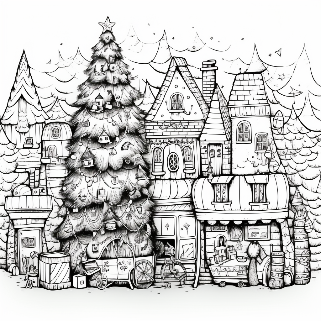 Christmas Tree Market illustration in line work style