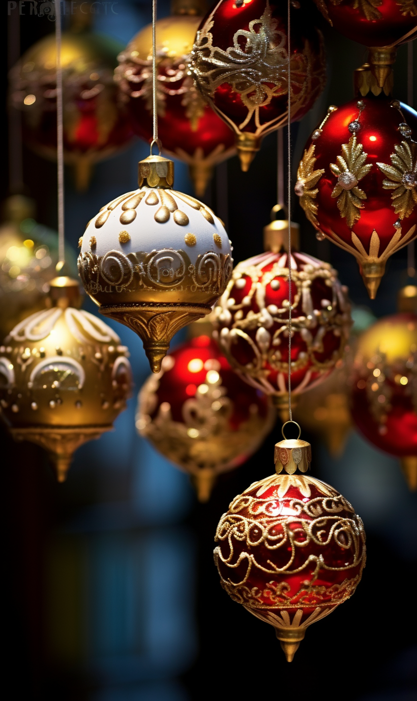 Colorful Christmas tree ornaments sparkling in the light