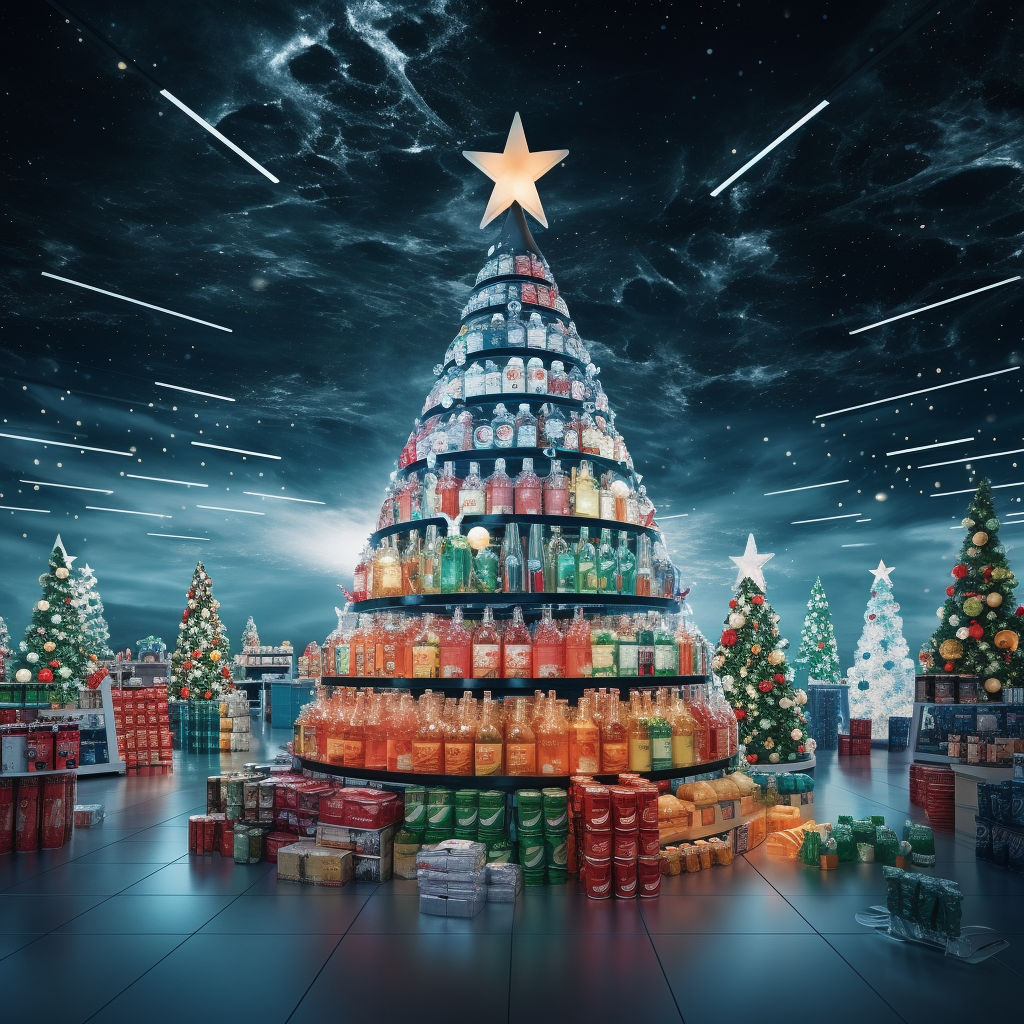 Christmas tree made of supermarket products