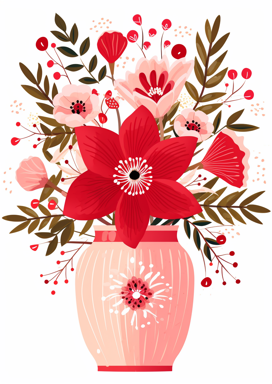 Christmas vase with flowers illustration