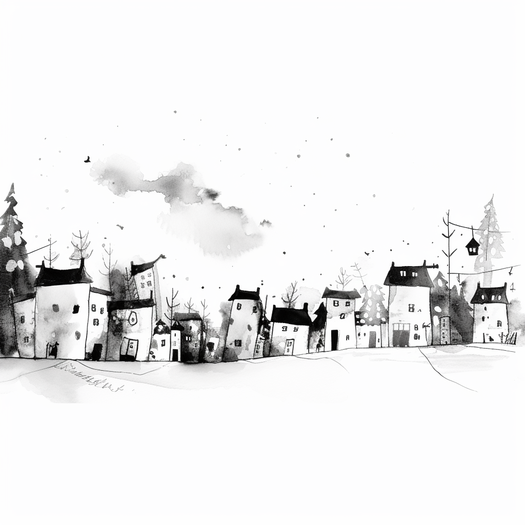 Gestural Christmas Village Sketch