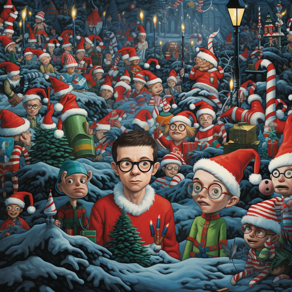 Waldo hiding in Christmas scene