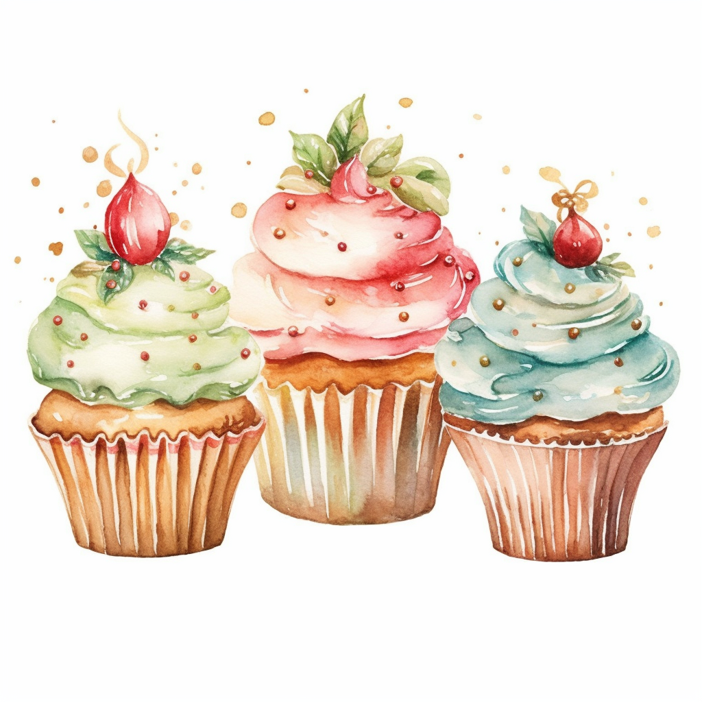 Beautiful Christmas Watercolour Cupcakes