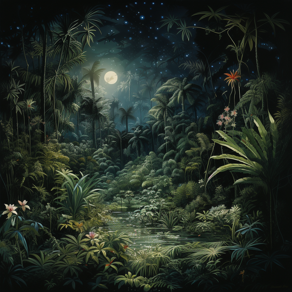 Serene winter jungle night scene