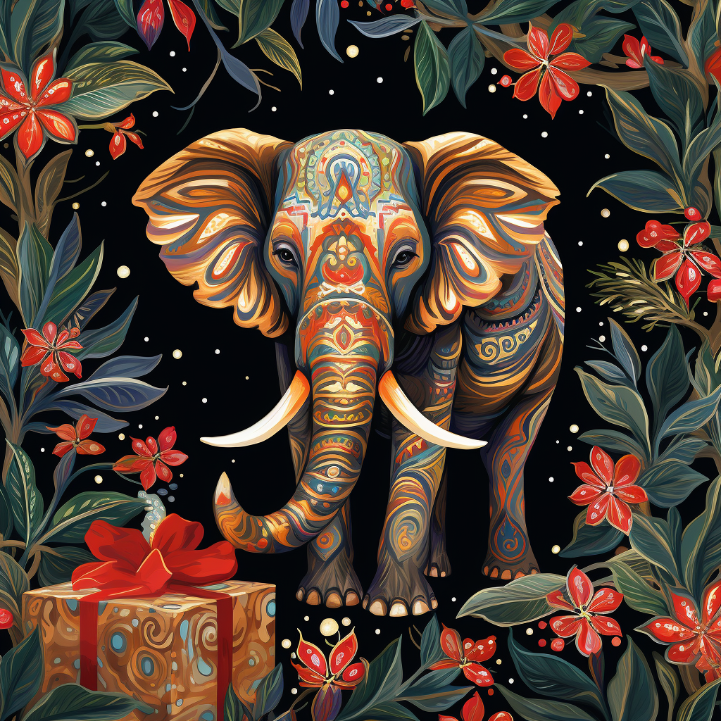 Beautiful Christmas wrapping paper with elephant design