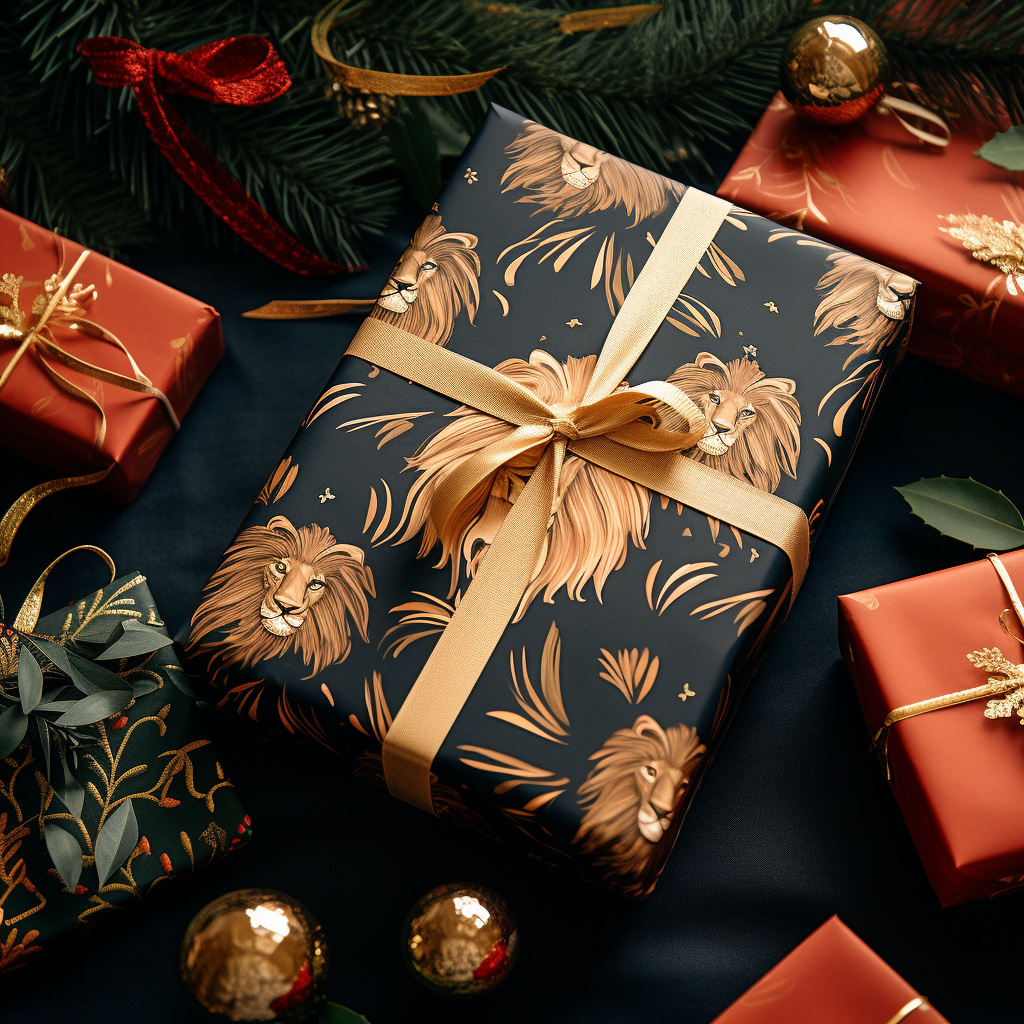 Christmas wrapping paper with lion design