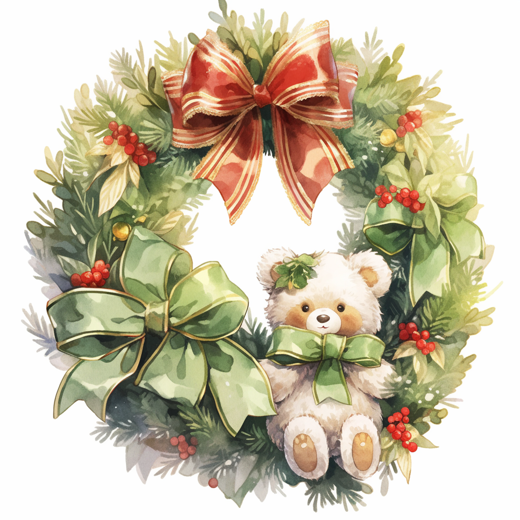 Beautiful Christmas Wreath with Teddy Bear and Velvet Stone