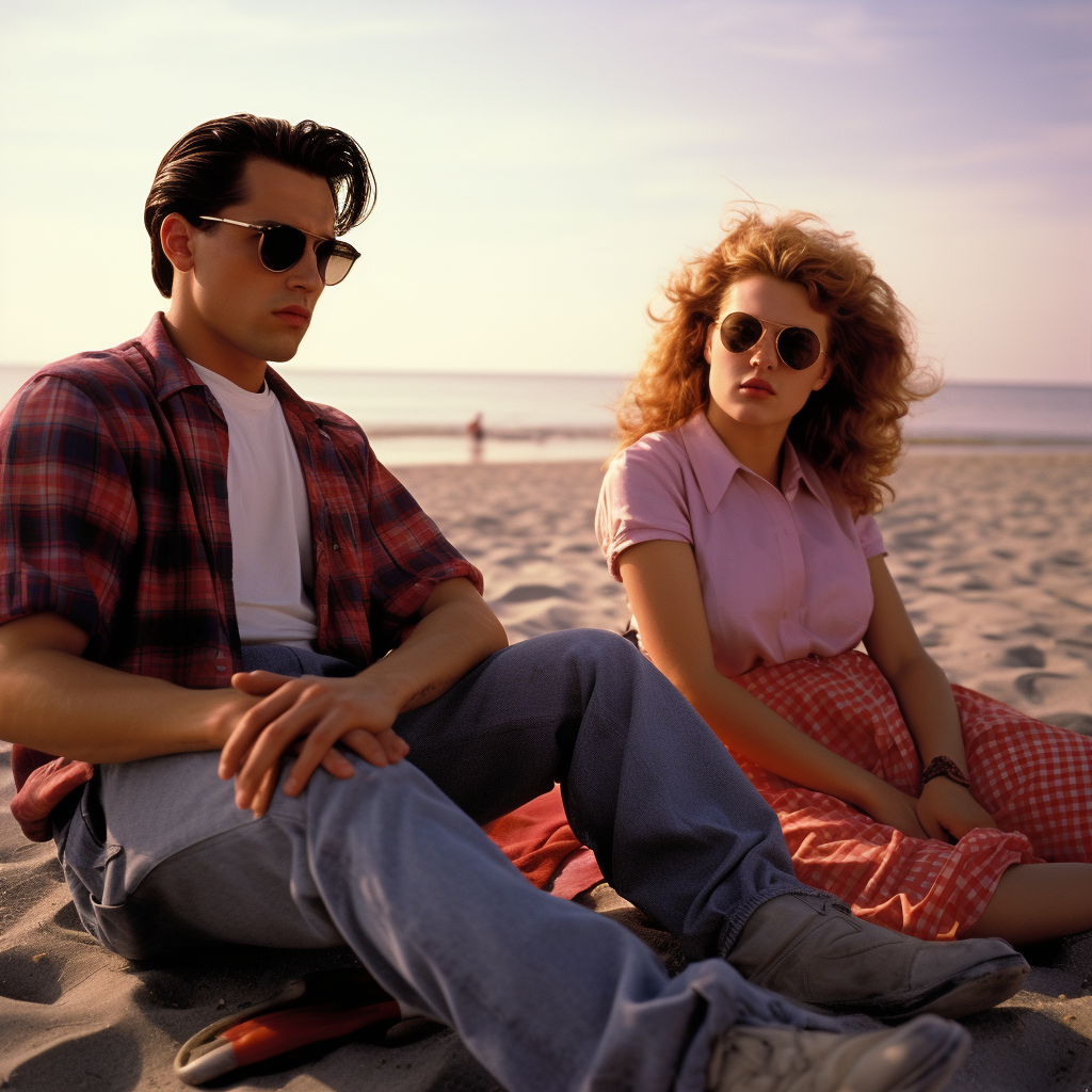 Christopher and Heather enjoying the beach in an 80s movie