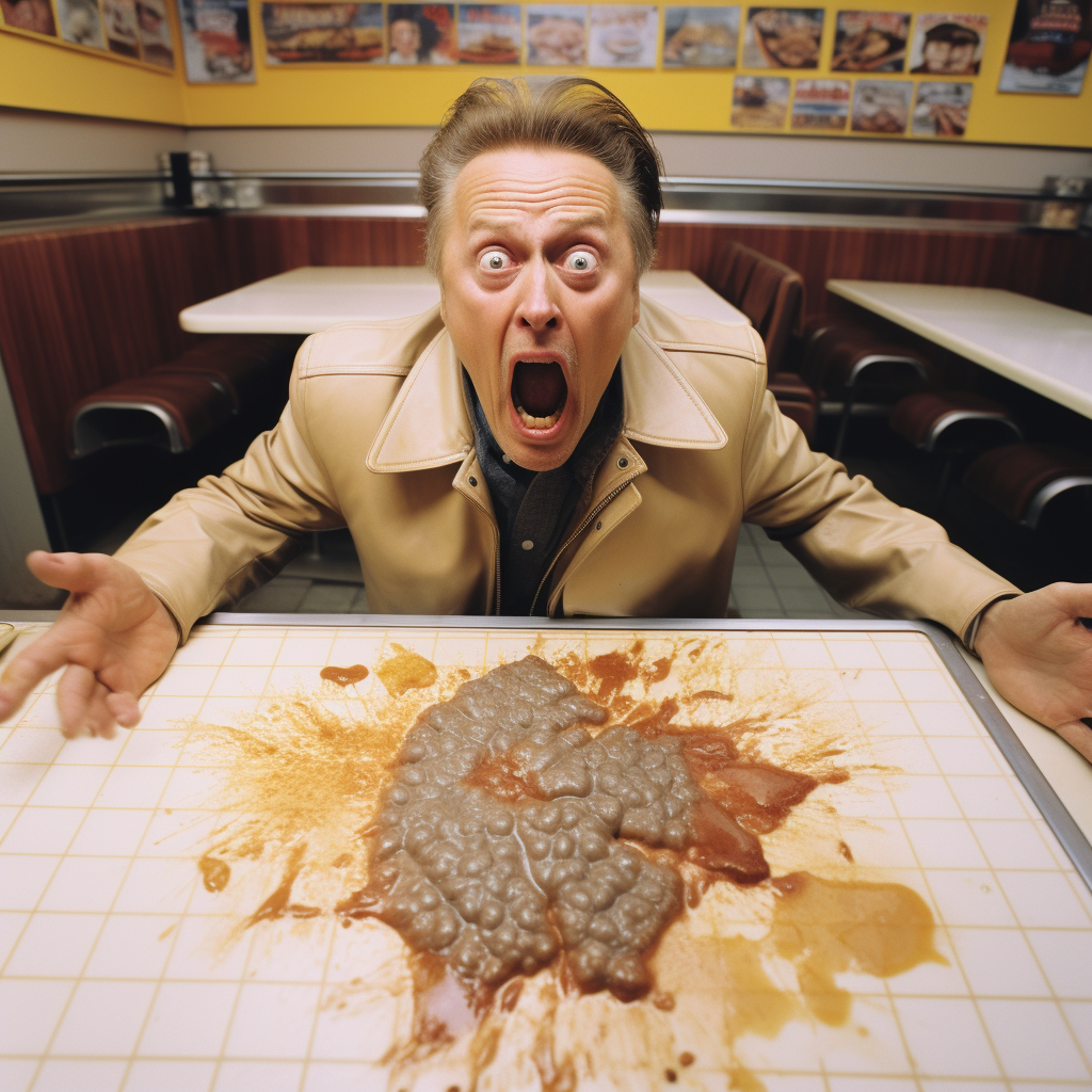 Overhead view of Christopher Walken freaking out at Waffle House