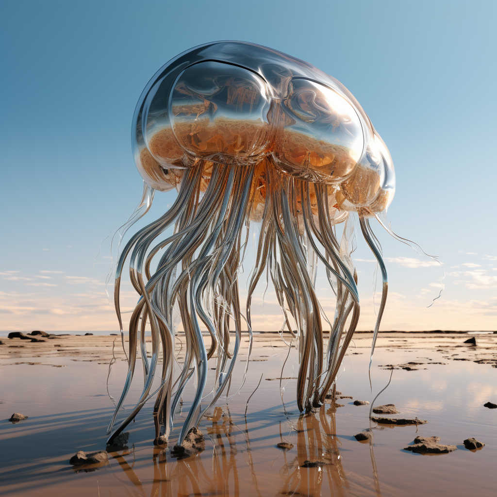 Beautiful chrome jellyfish swimming gracefully