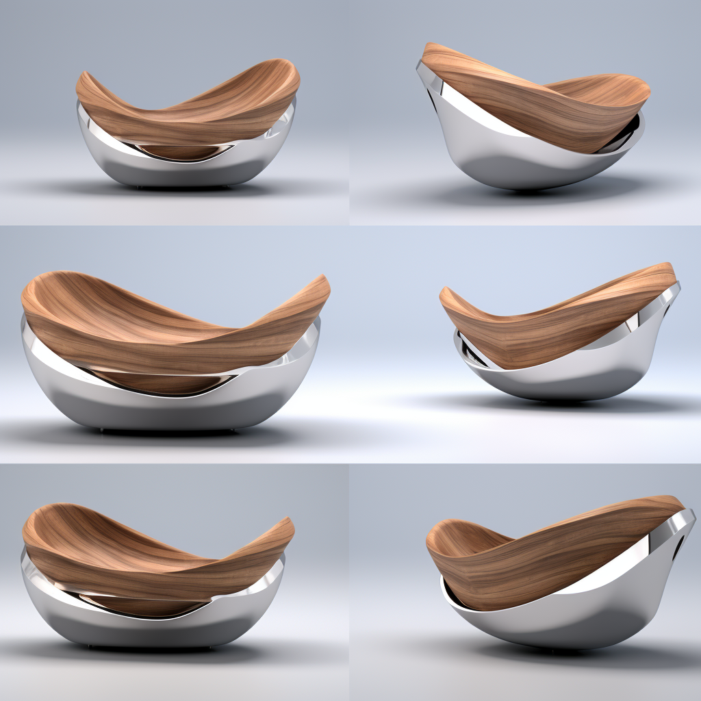 Beautiful chrome math geometry bowl in water wave with wood base