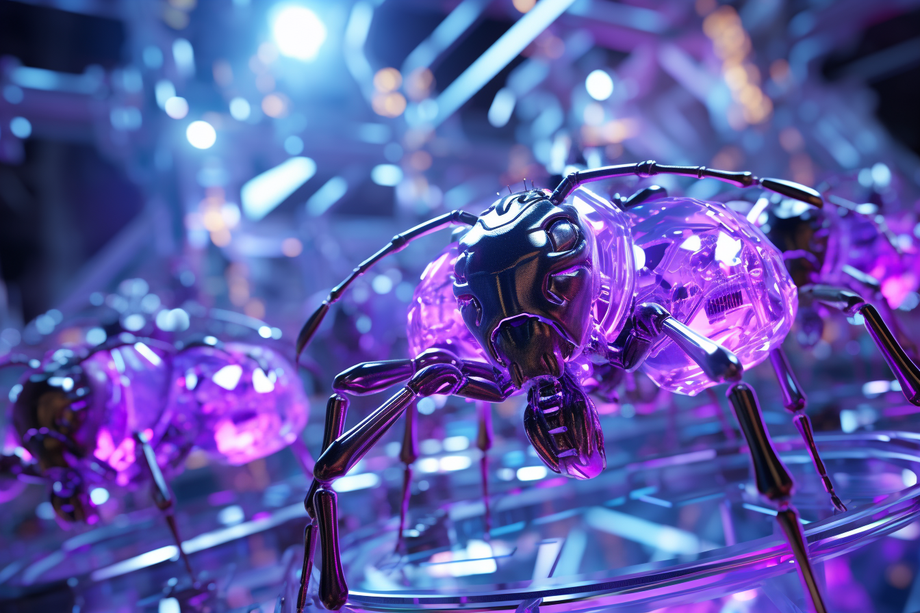 Chrome-plated ants in front of fusion reactor