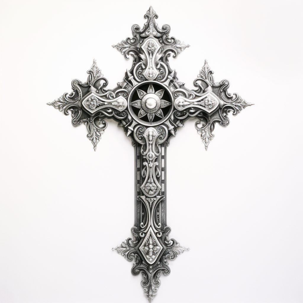 Black and white chrome rosary cross sketch