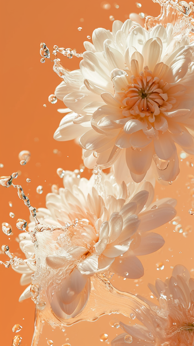 Chrysanthemum Poster with White Chrysanthemums and Water Splash