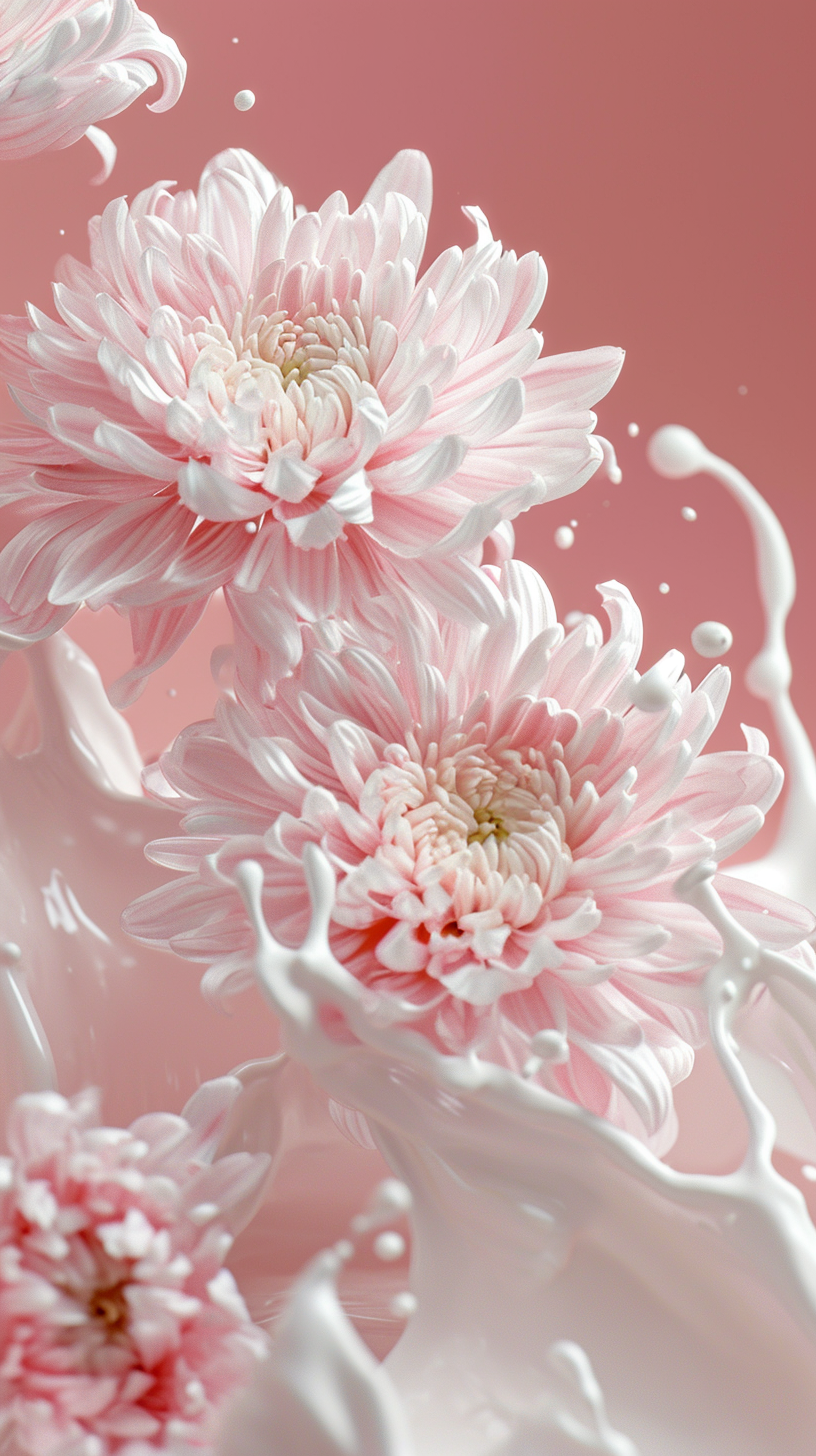 Chrysanthemum poster with milk splash illustration