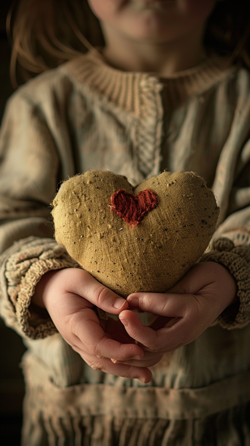 Child holding heart shaped doll