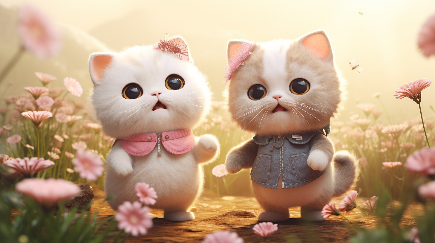 Two adorable baby cat characters getting married