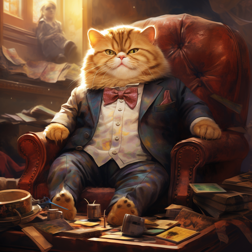 Chubby cute cat as rich man