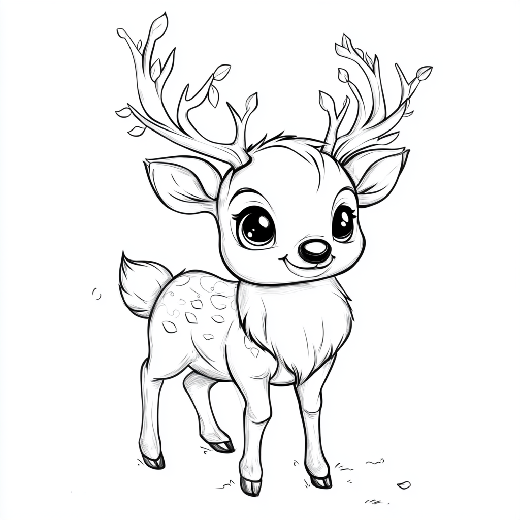 Friendly chubby deer coloring page