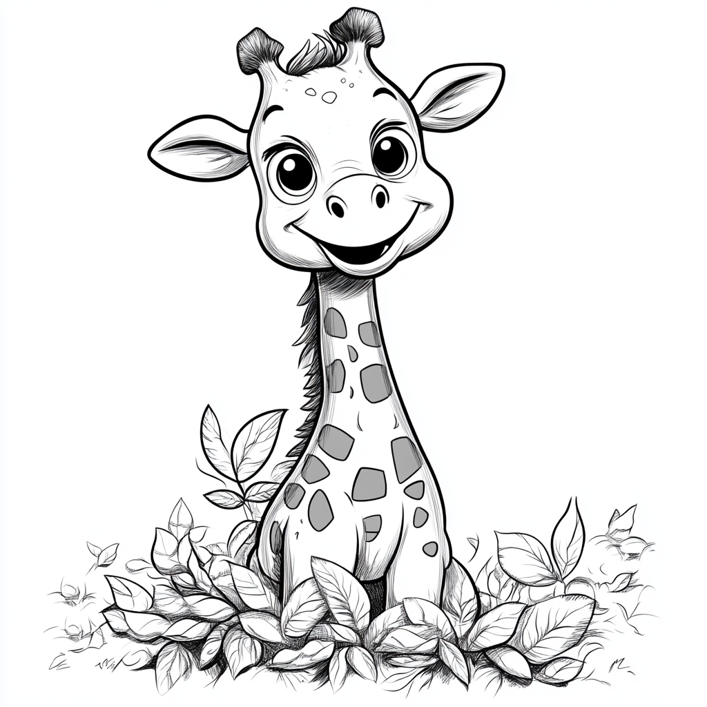 Cute Giraffe Stretching Neck Coloring Page