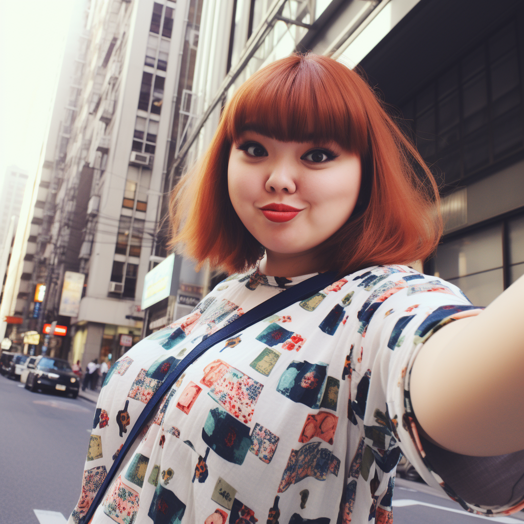 Japanese girl taking selfies in city