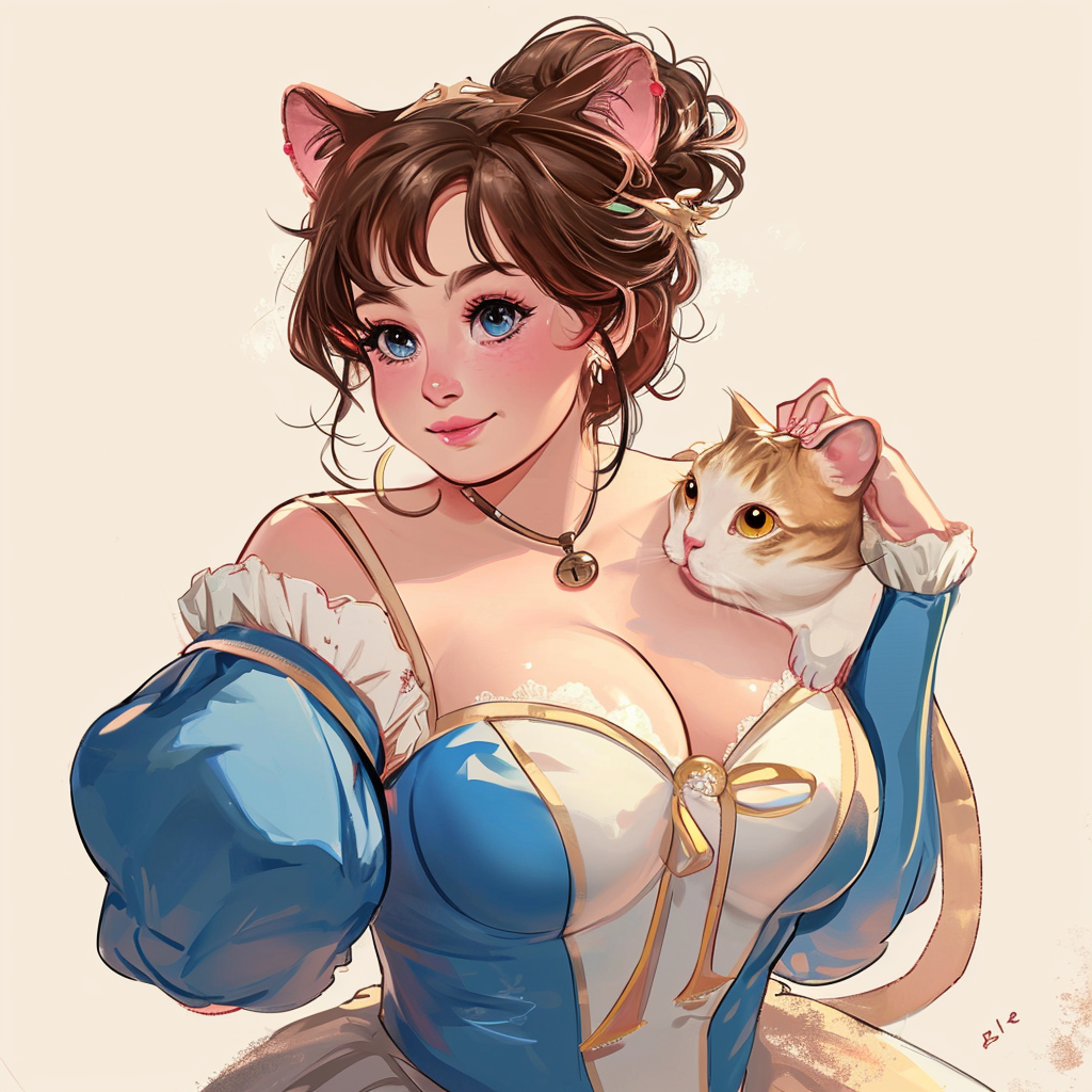 Chubby neko girl as Disney princess