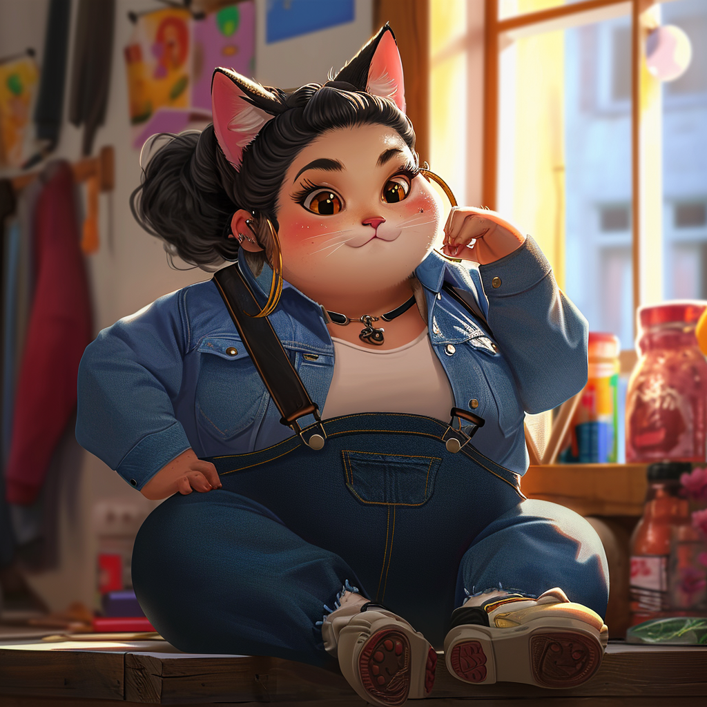 Adorable chubby neko girl in a Pixar movie