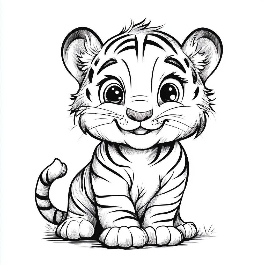 Chubby Tiger Coloring Page Outline