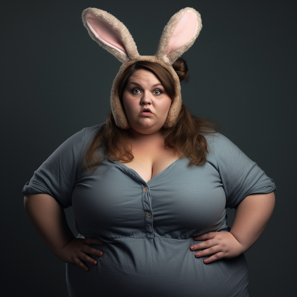 Chubby Woman Bunny Ears Realistic