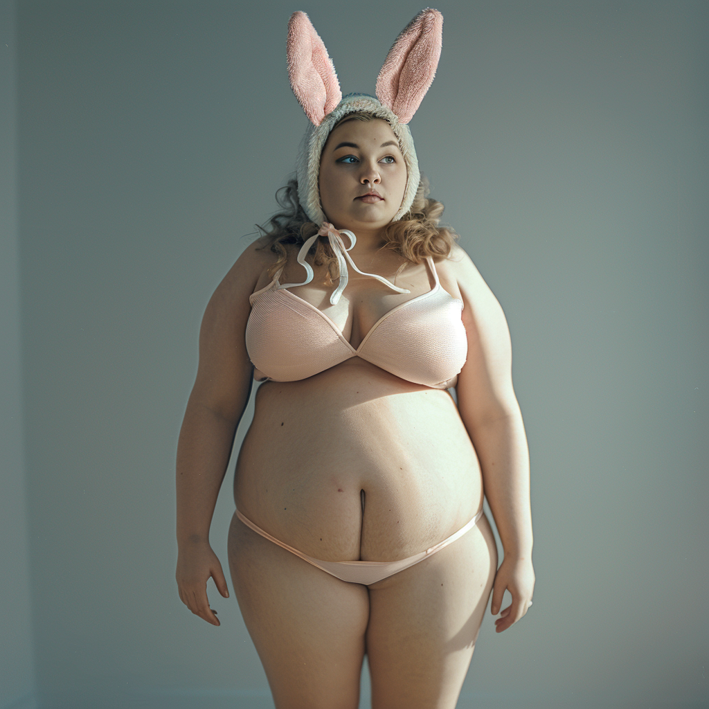 Chubby woman with bunny ears