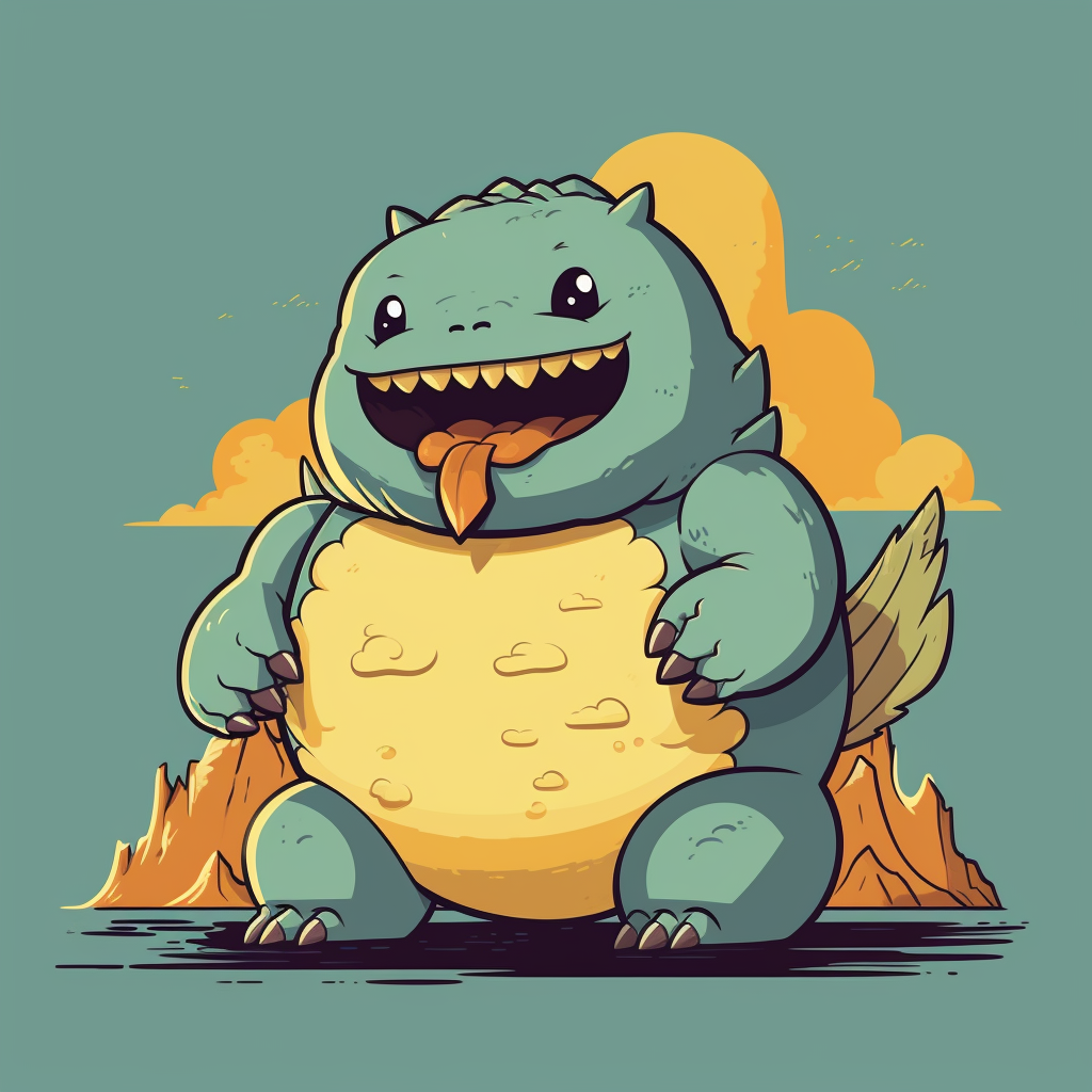 Adorable chubby Godzilla in cartoony style