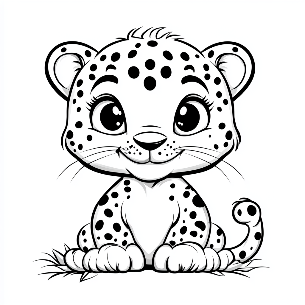 Friendly chubby leopard coloring sketch